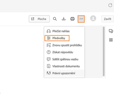 Předvolby aplikace Acrobat