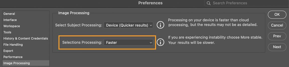 Selections preference toggle for better selection stability