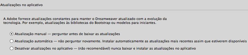 Preferências de atualização no aplicativo