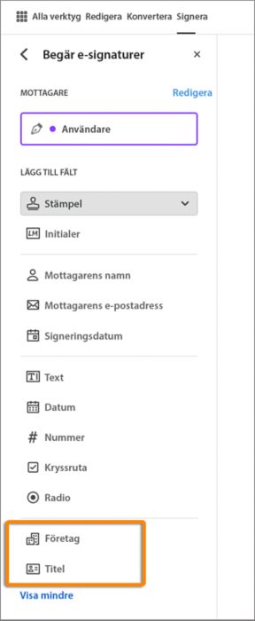 Förifyll fälten Företag och Titel.