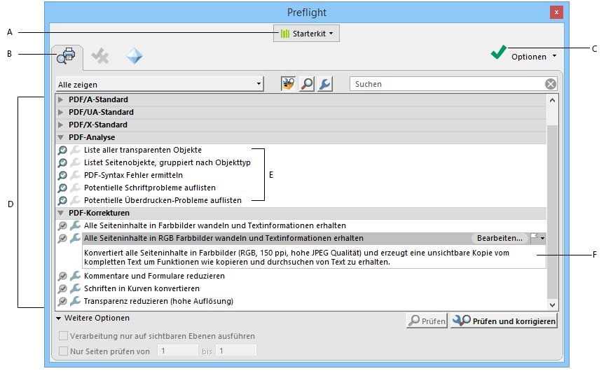 Preflight, Dialogfeld