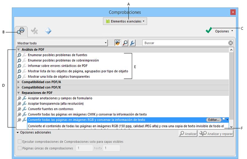 Cuadro de diálogo Comprobaciones