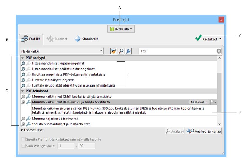 Preflight-valintaikkuna