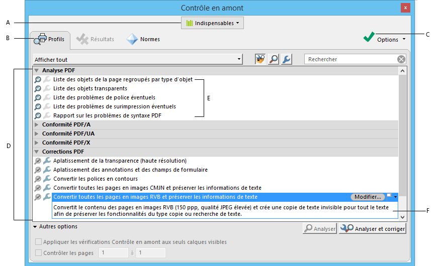 Boîte de dialogue Contrôle en amont