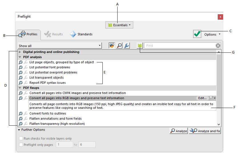 Pogovorno okno Preverjanje pred tiskom