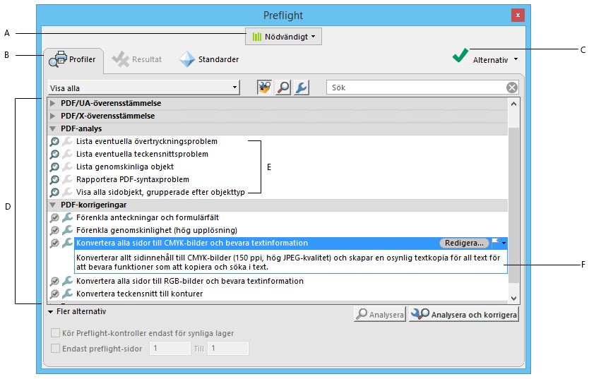 Dialogrutan Preflight