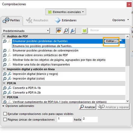 Se muestra el cuadro de diálogo Comprobaciones