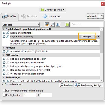Preflight-dialogboksen vises
