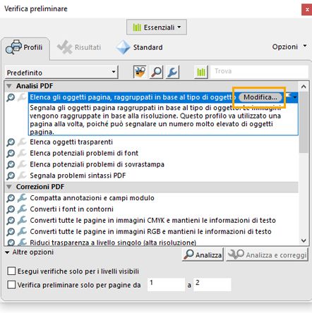 Viene visualizzata la finestra di dialogo Verifica preliminare