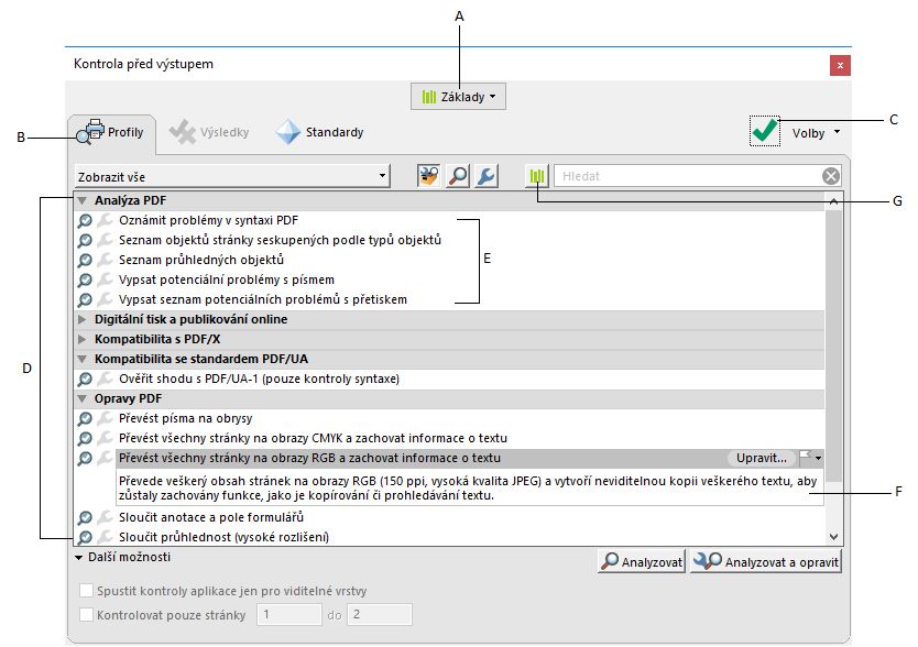 Dialogové okno Kontrola před výstupem