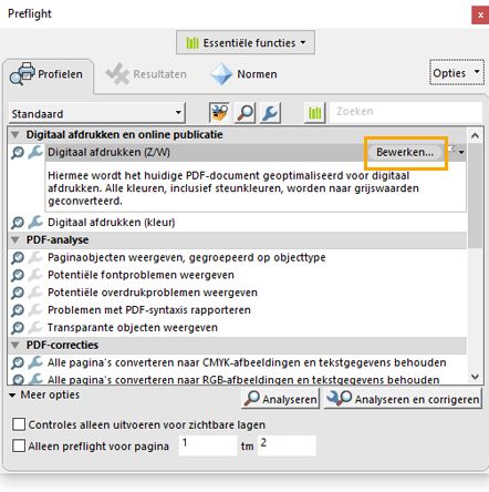 Het dialoogvenster Preflight wordt weergegeven