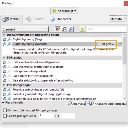 Dialogrutan Preflight visas