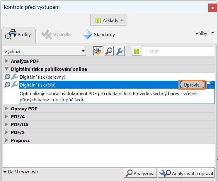Zobrazí se dialogové okno Kontrola před výstupem