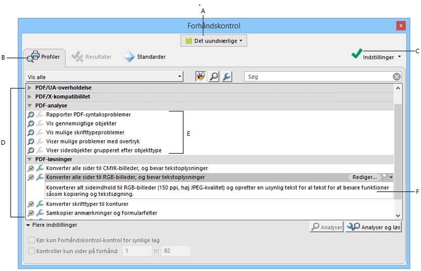 Dialogboksen Forhåndskontrol