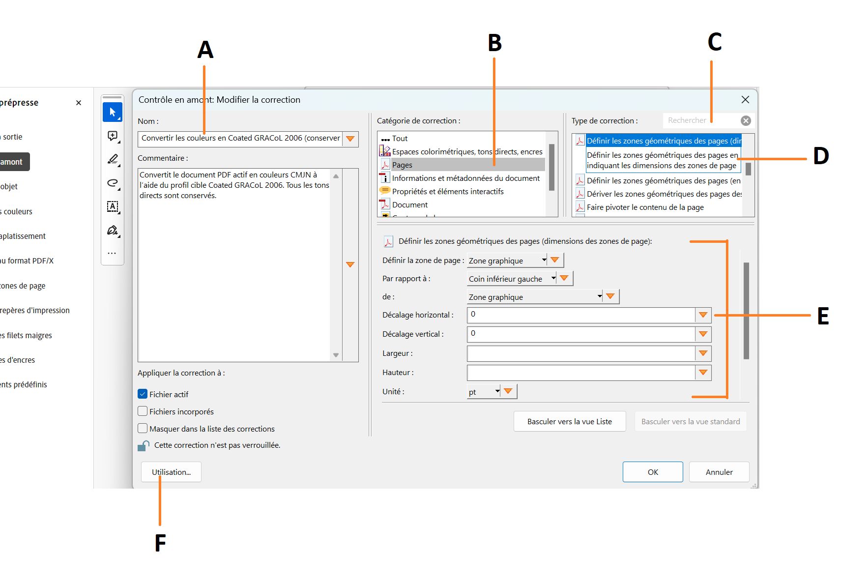 L’interface Modifier la correction s’affiche