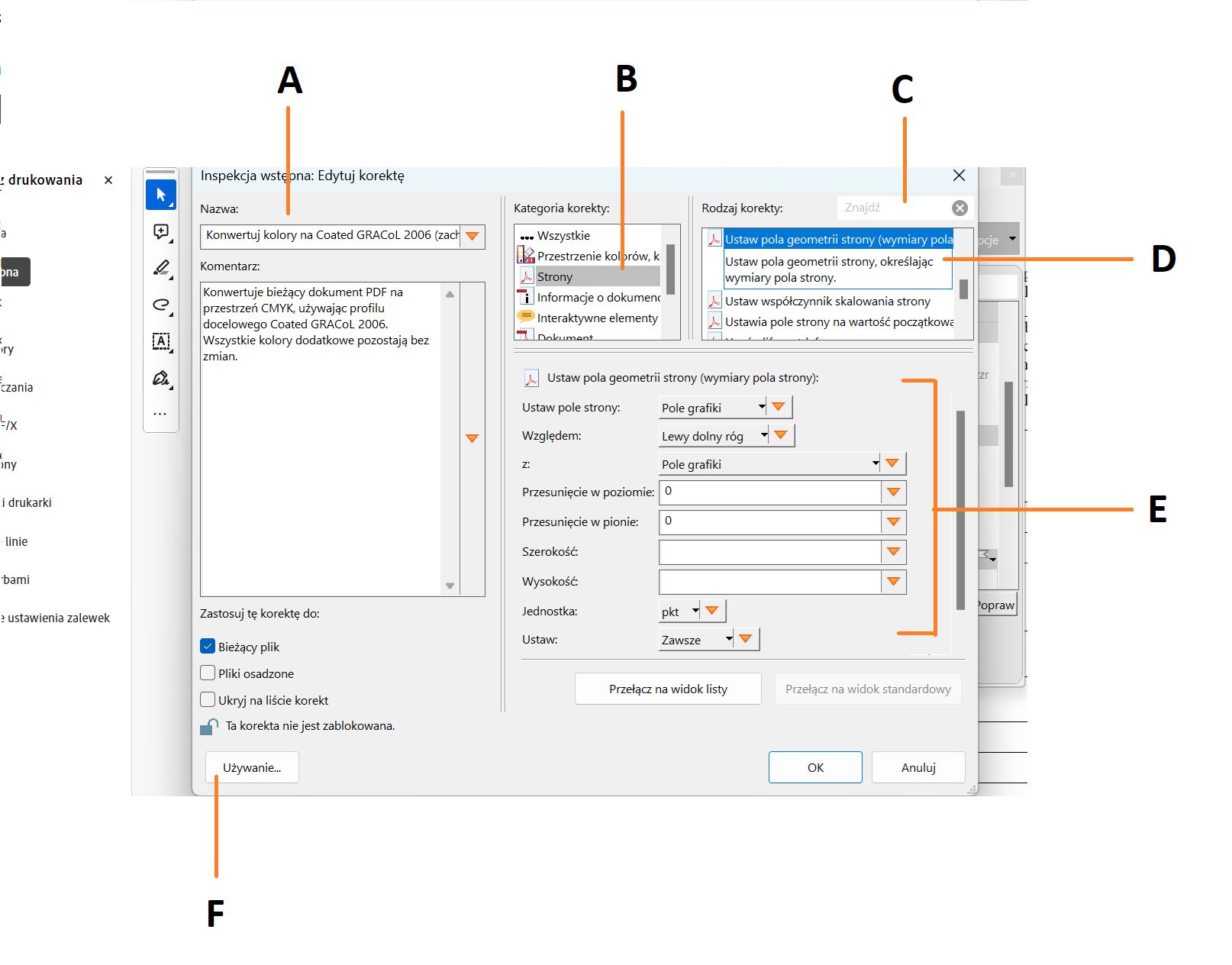 Zostanie wyświetlony interfejs Edytuj korektę
