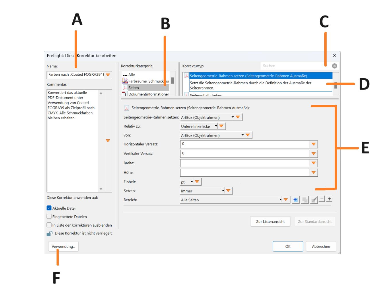 Die Oberfläche „Korrektur bearbeiten“ wird angezeigt