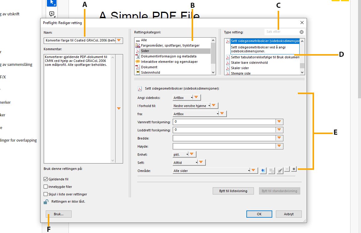 Grensesnittet Rediger korrigering vises