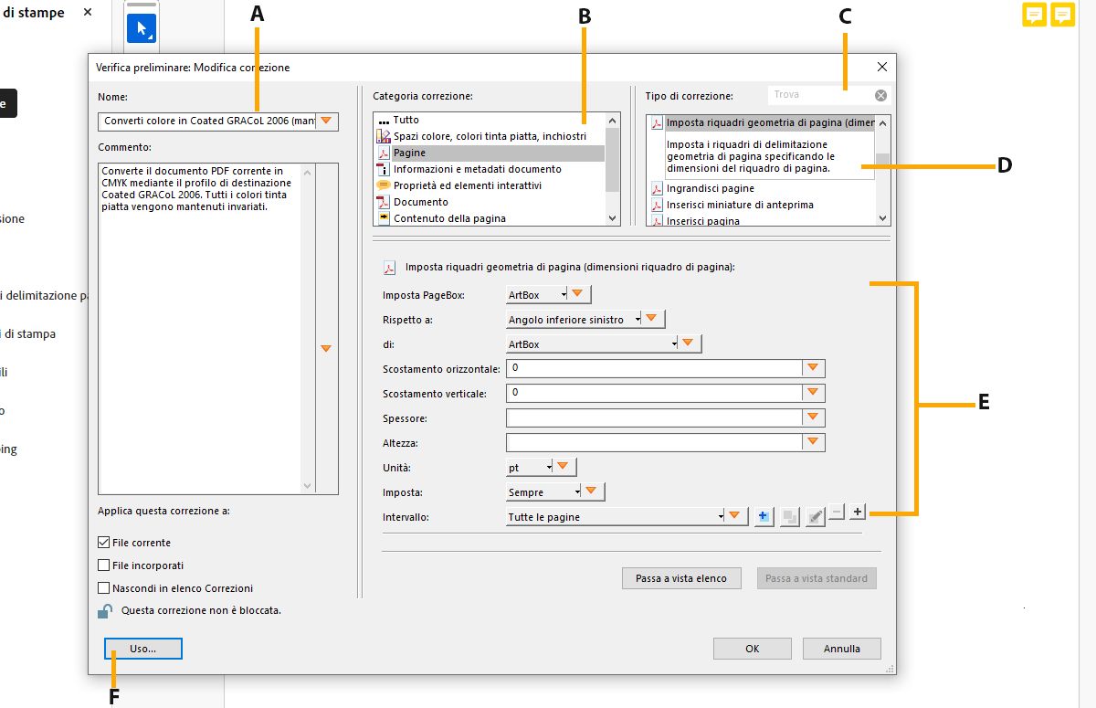 Viene visualizzata l’interfaccia Modifica correzione
