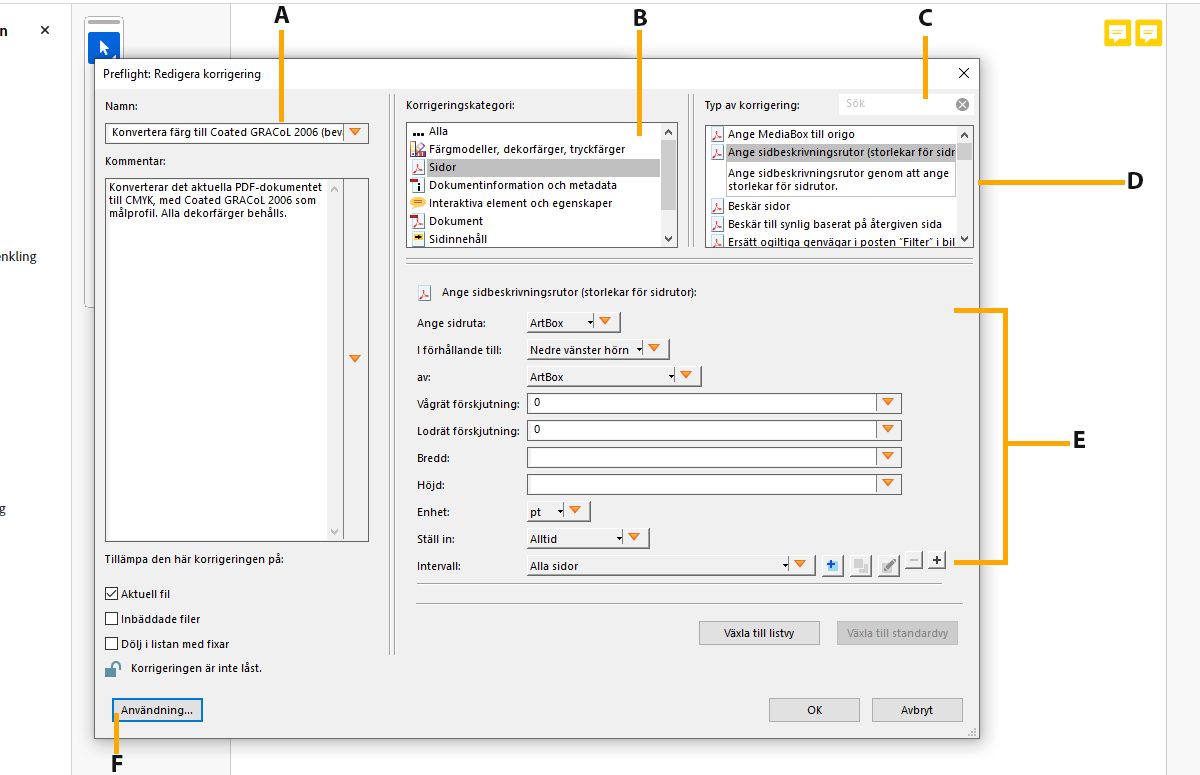 Gränssnittet Redigera korrigering visas