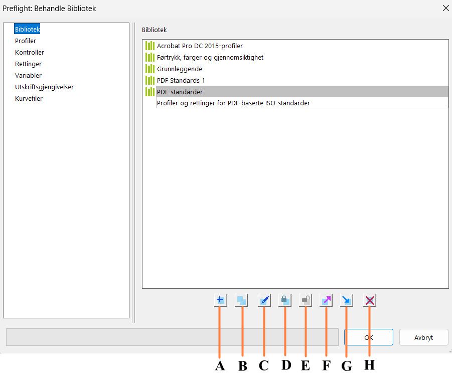 Dialogboksen Administrer biblioteker vises