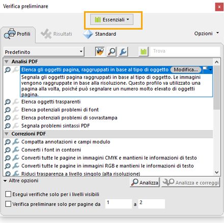 Nella finestra di dialogo Verifica preliminare viene selezionata la scheda Profilo.