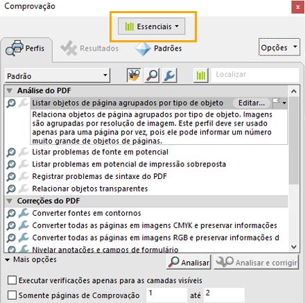 A guia Perfil será selecionada na caixa de diálogo Comprovação.