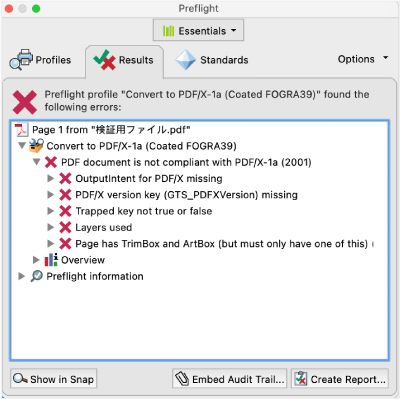 Problémák listája az Elővizsgálat párbeszédpanelen