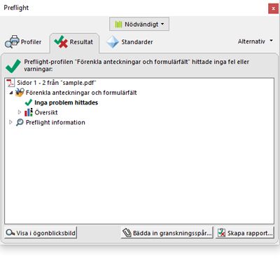Dialogrutan Preflight med problemobjekt
