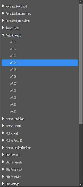 Nya Premium-förinställningar på panelen Förinställningar