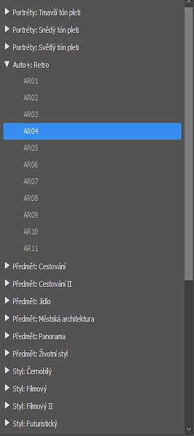 Nová prémiová přednastavení v panelu přednastavení
