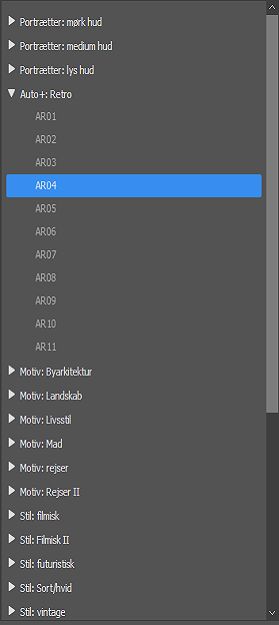 Nye Premium-forudindstillinger i panelet Forudindstillinger