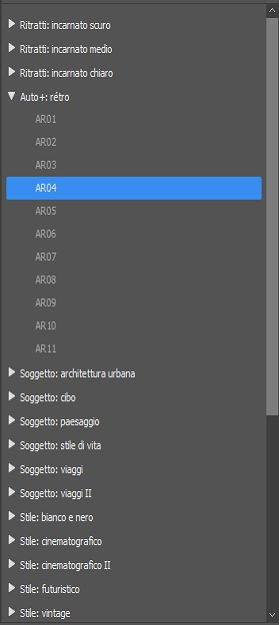 Nuovi predefiniti Premium nel pannello Predefiniti