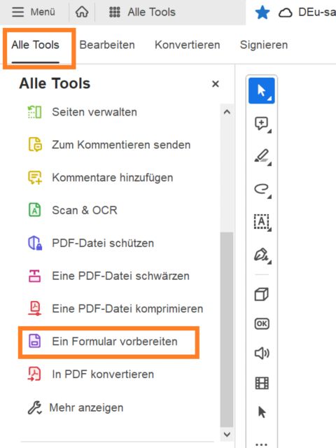 Ein Formular vorbereiten