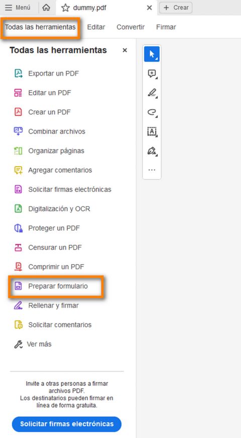 Preparación de un formulario