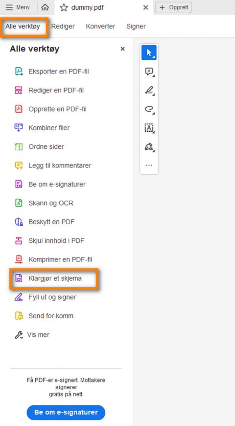Klargjøre et skjema