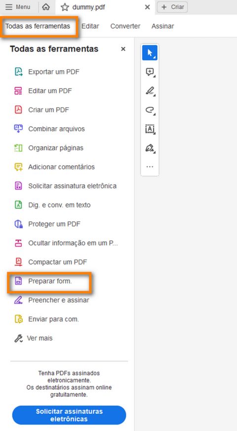 Preparar um formulário.
