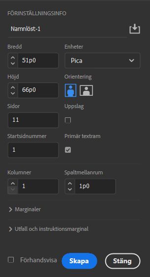 Förinställningsdetaljer