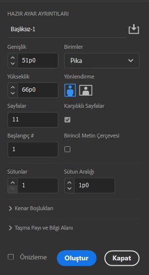 Hazır Ayar ayrıntıları