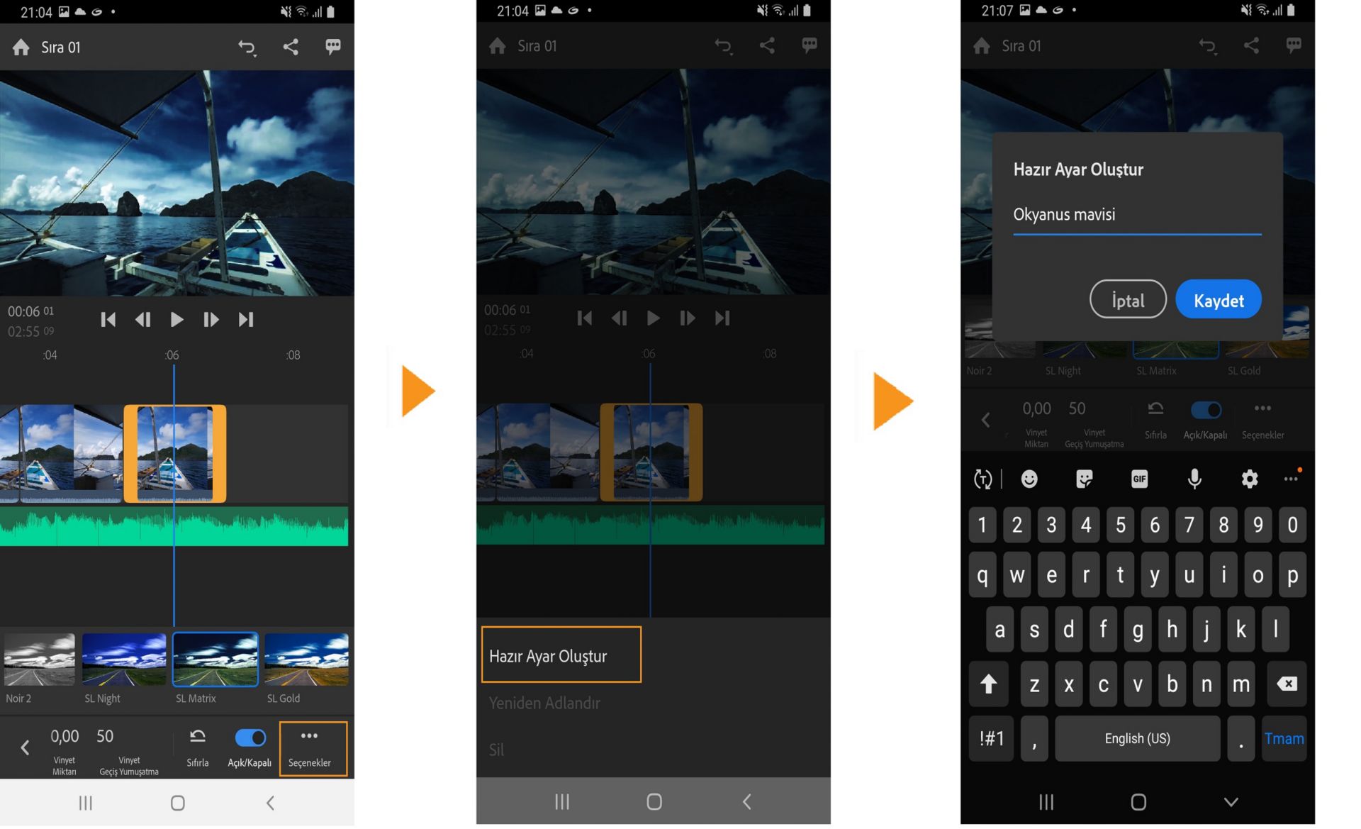 Hazır ayar oluşturma