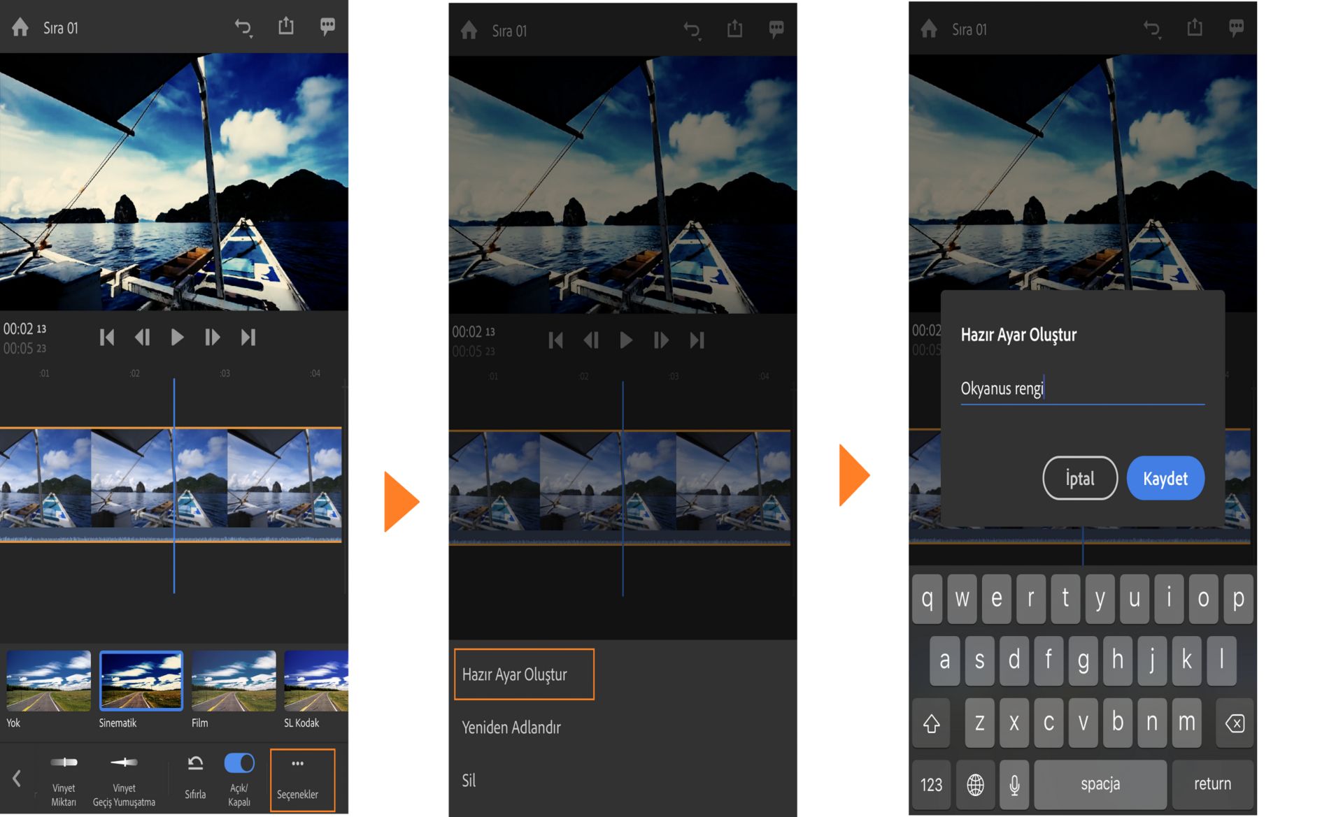Hazır ayar oluşturma