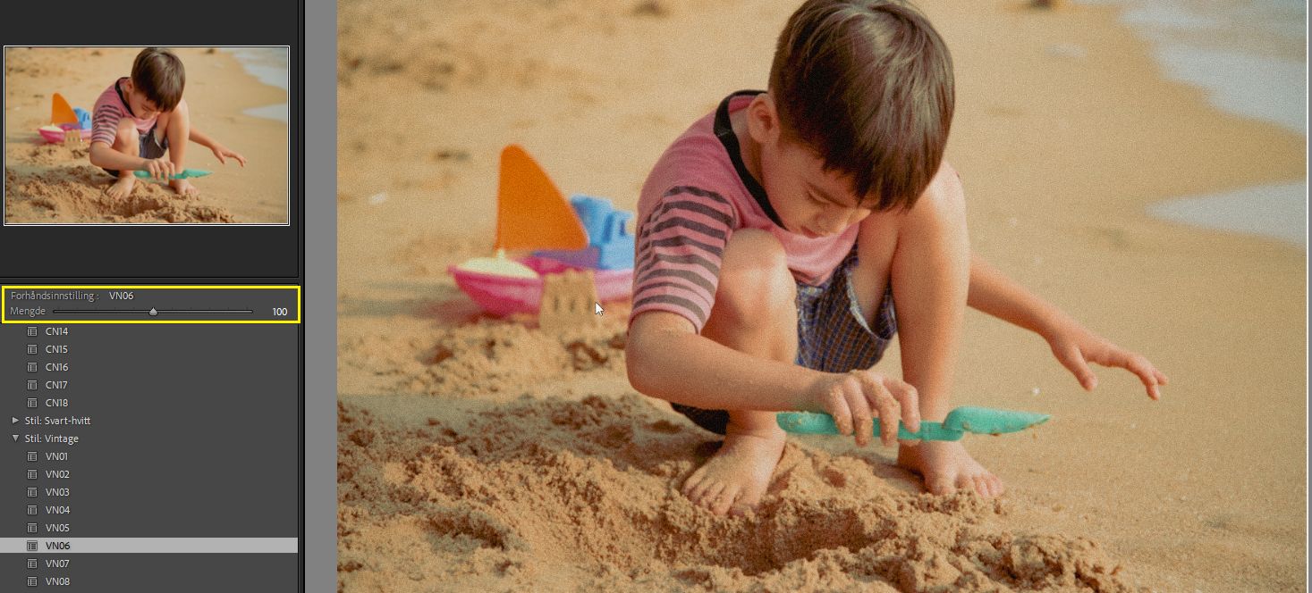 Mengdeglidebryteren for forhåndsinnstilling i Lightroom