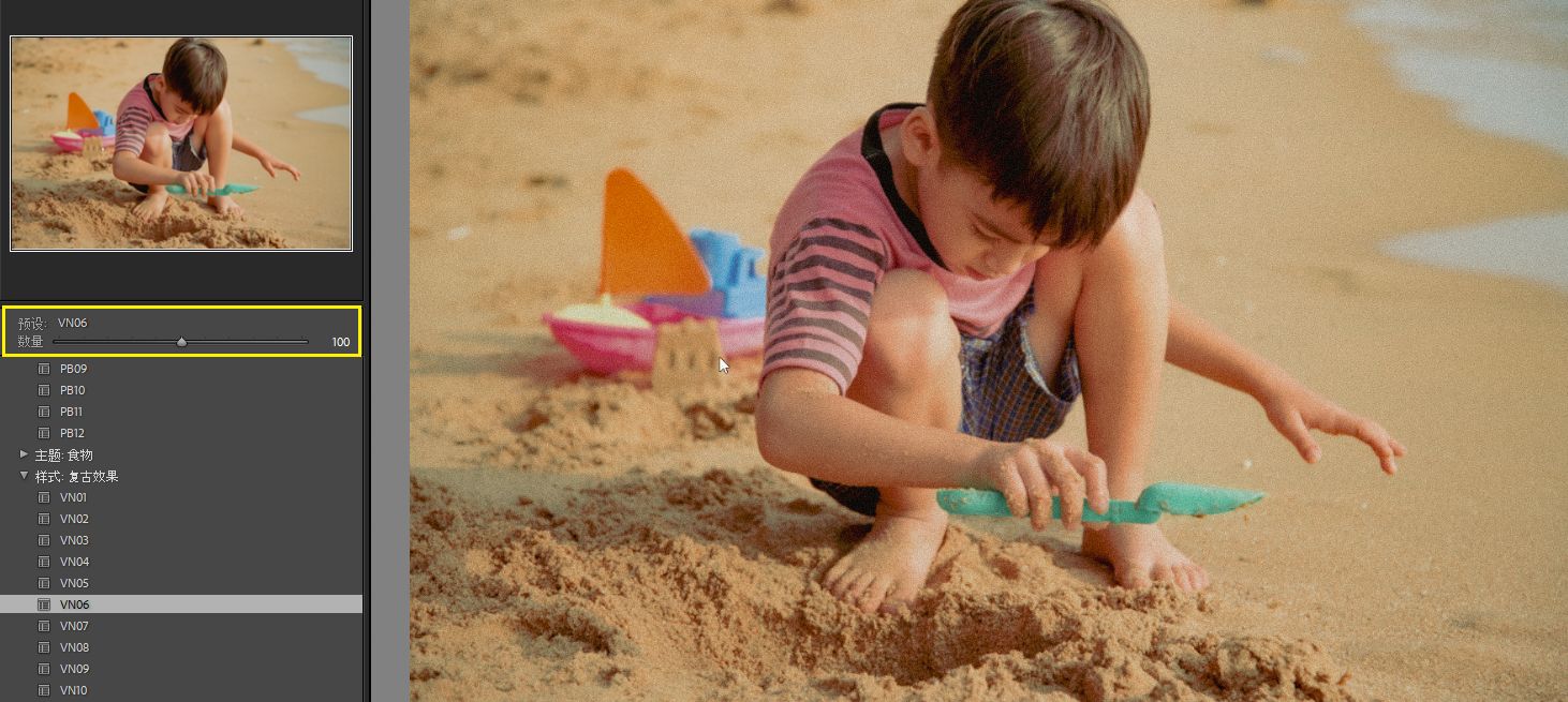 Lightroom 中的预设量滑块