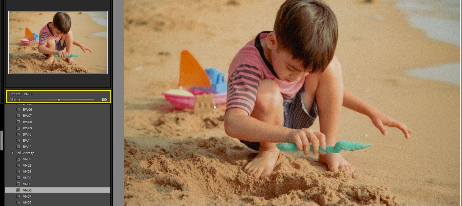 Regler für die Preset-Stärke in Lightroom