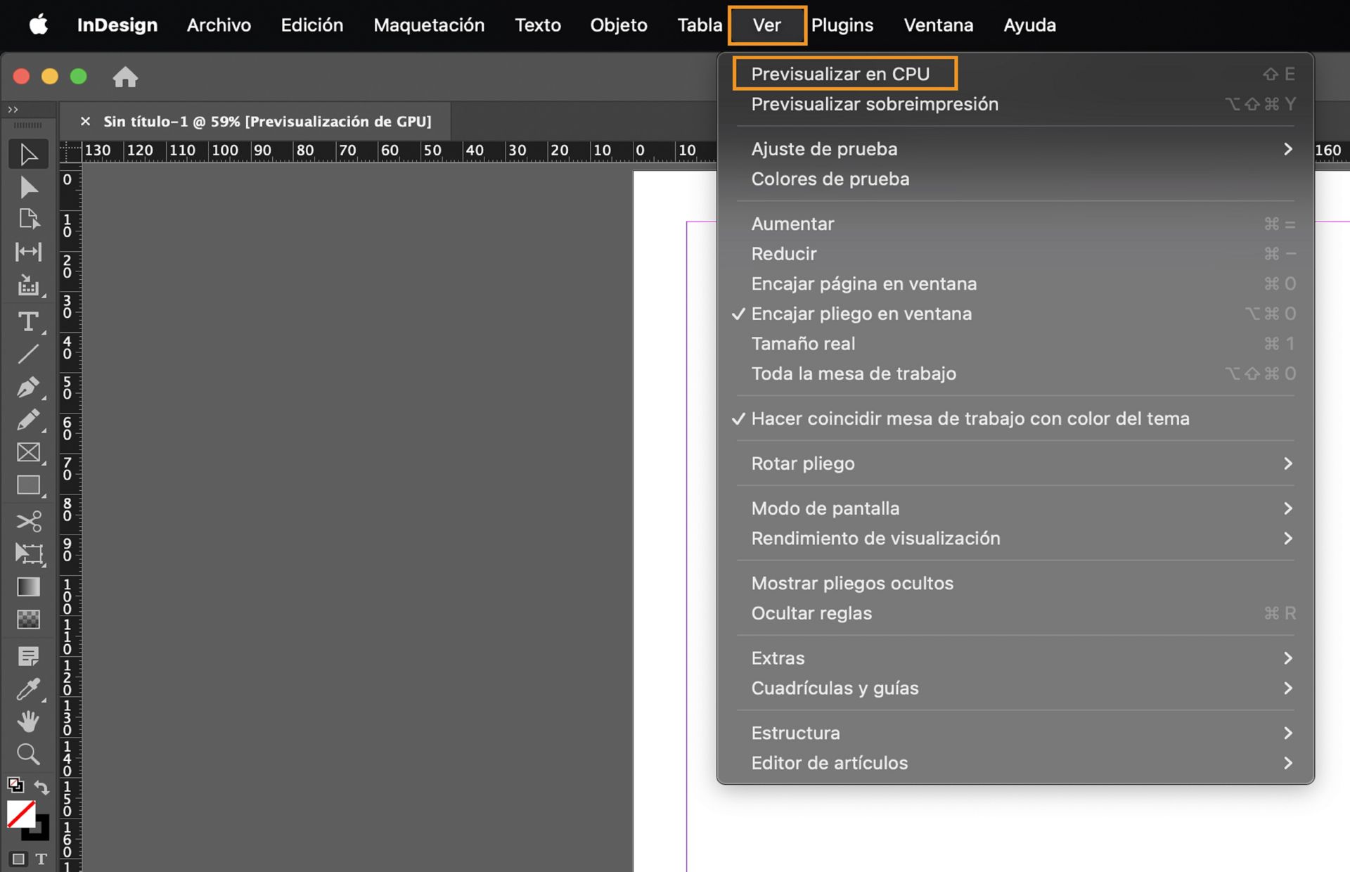 Para pasar a Previsualización de CPU, vaya a Ver > Previsualizar en CPU.