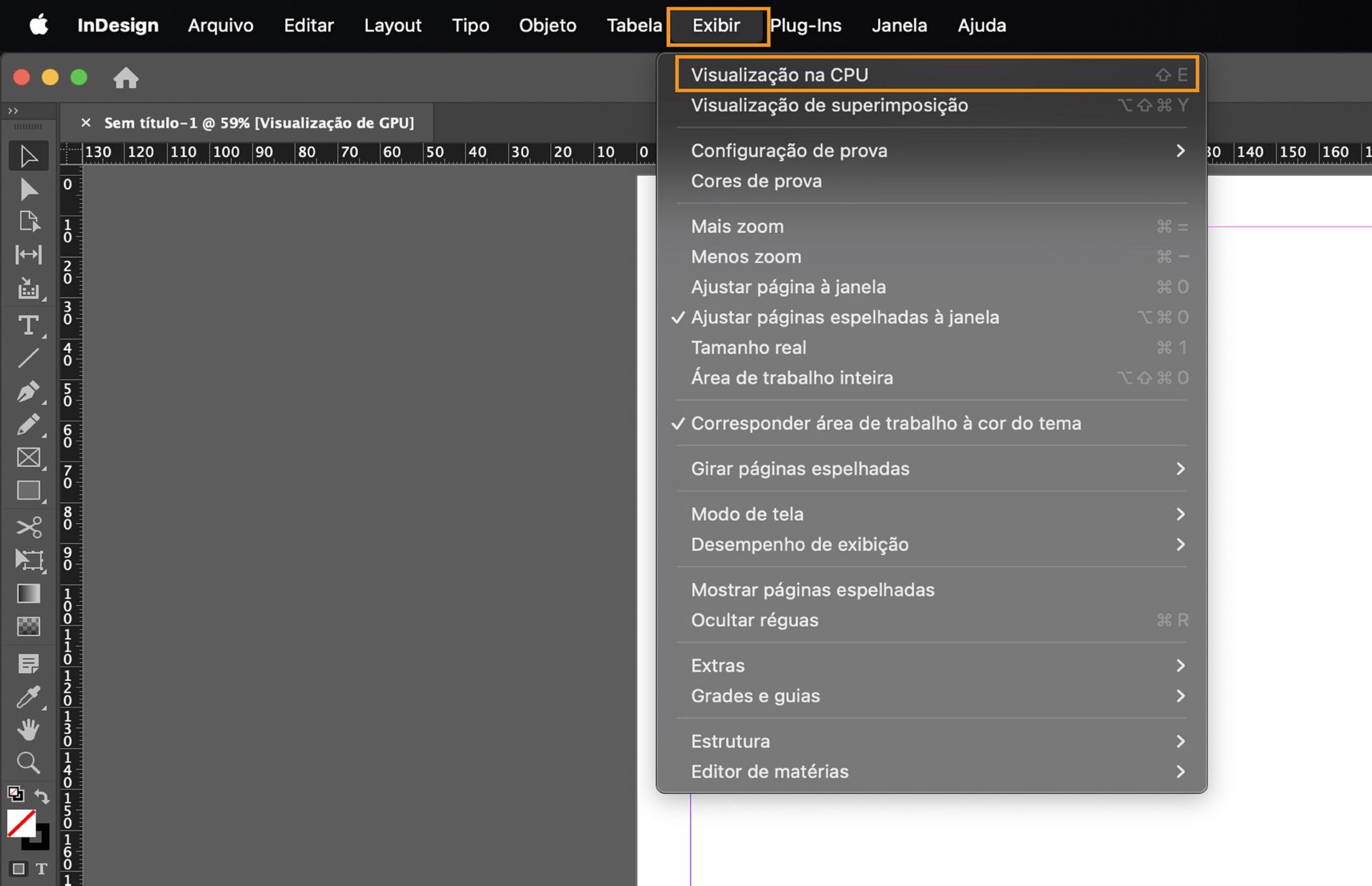 Para alternar para Visualização de CPU, acesse Exibir > Visualização de CPU.