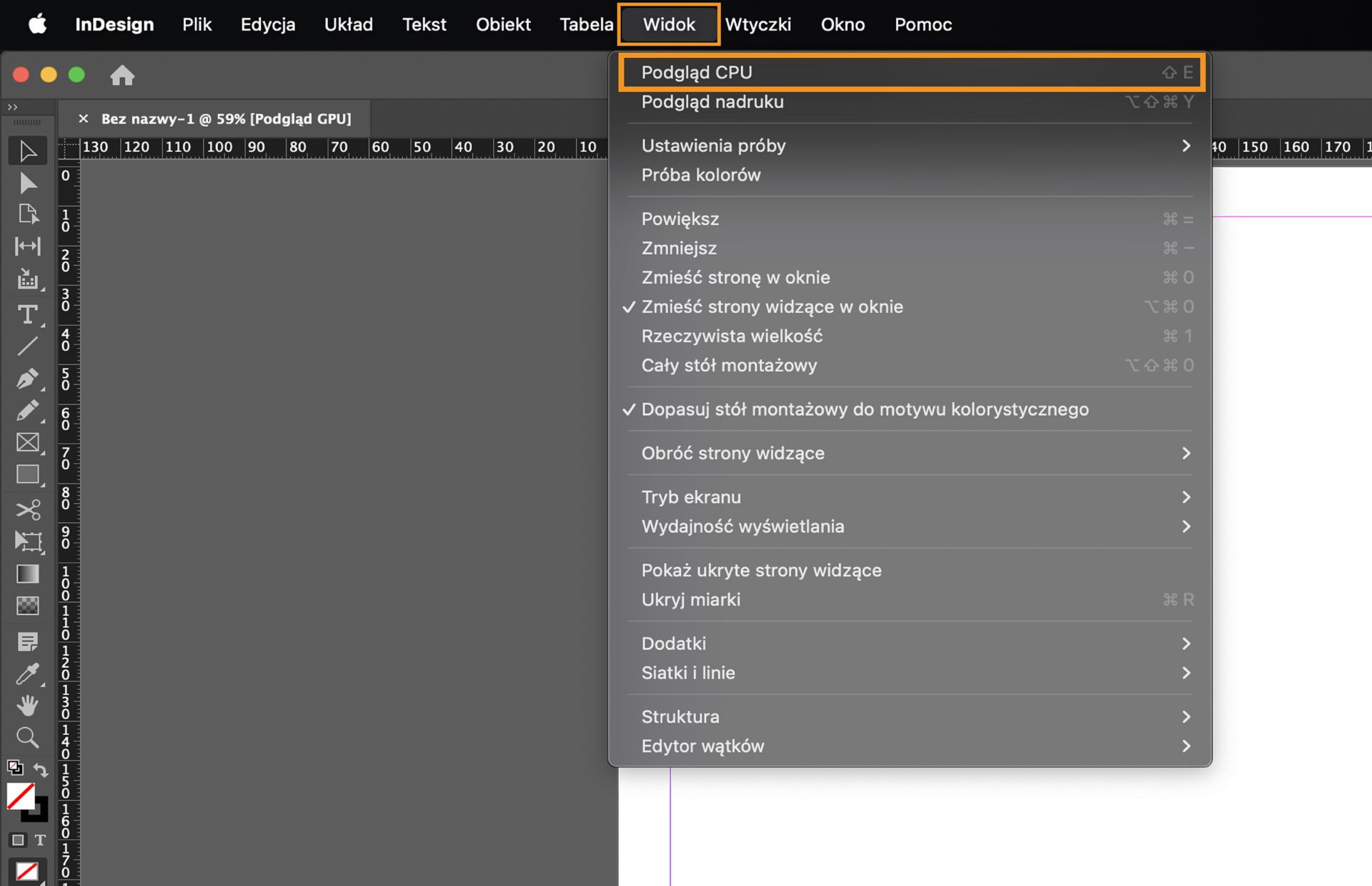 Aby przełączyć się na Podgląd CPU, kliknij kolejno pozycje Widok > Podgląd CPU.