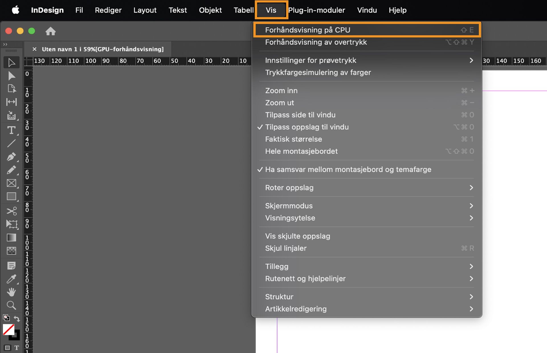 Hvis du vil bytte til CPU-forhåndsvisning, går du til Vis > Forhåndsvisning av CPU.