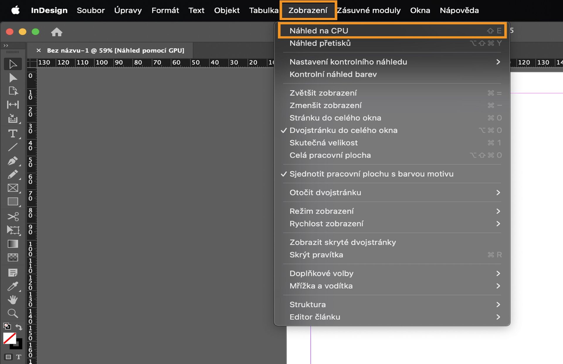 Chcete-li přepnout do režimu Náhled pomocí CPU, přejděte do části Zobrazení > Náhled na CPU.
