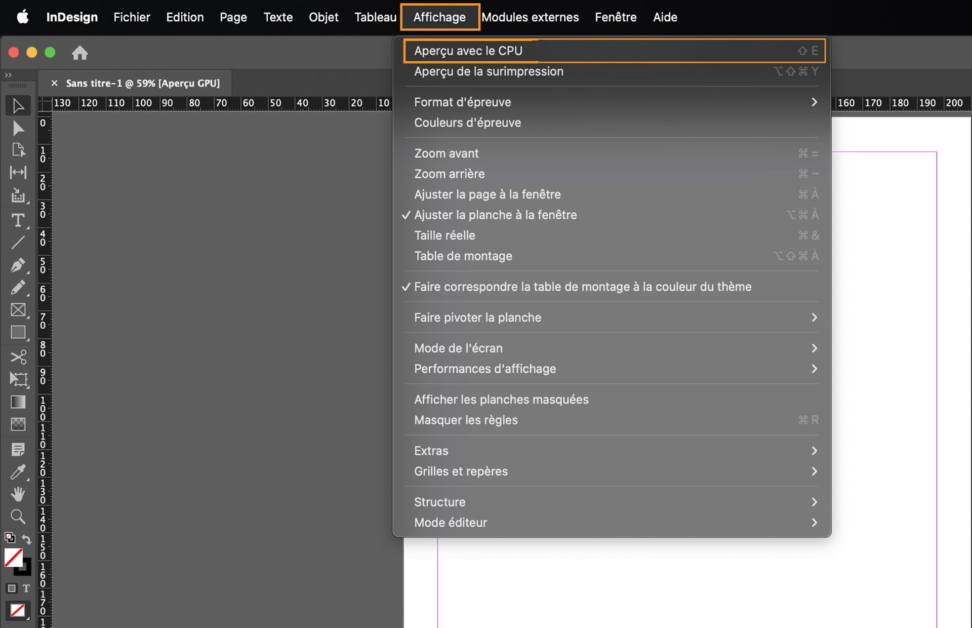 Pour passer à l’Aperçu avec le CPU, accédez à Affichage > Aperçu avec le CPU.